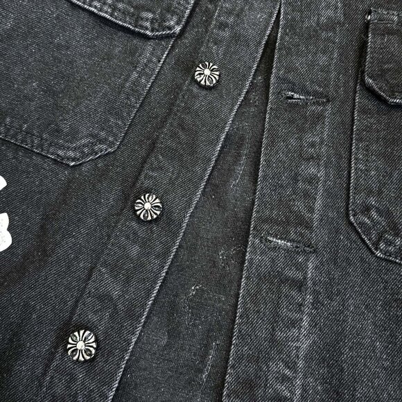 Chrome Hearts Cross Leather Black and White Denim Jacket - Picture 6 of 9